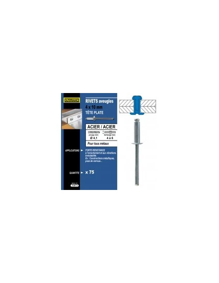 rivets acier / acier tete plate désignation 50 rivetsø rivet x longueur 4,8 x 20 mmepaisseur à sertir 13,5 à 15,0 mmø couronne 9