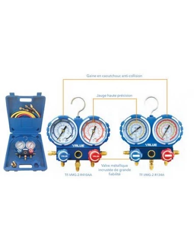 Coffret manomètre 2 voies manifold pr r407-r410a-r32 - Teddington