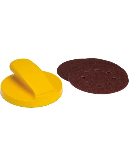 Cale de ponçage d125mm + 5 disques assorties auto-agrippant
