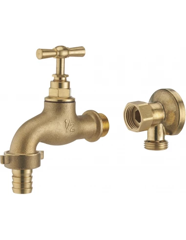 Kit Robinet Extérieur Laiton Brut + Applique Murale Ecrou Tournant 1/2 ø15 - NOYON et THIEBAUL