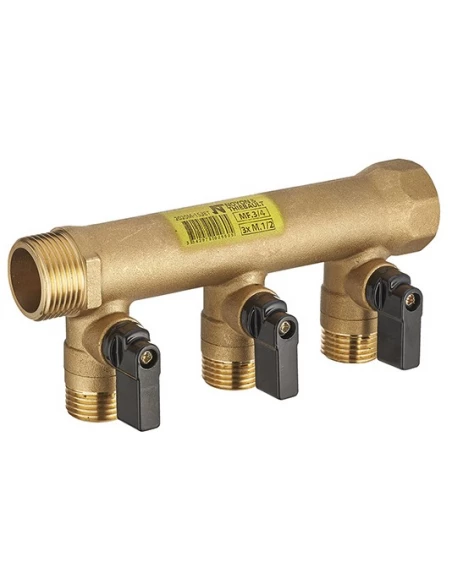 collecteur mf 3/4 - 3 départs m 1/2 avec vannes monobloc vrac étiqueté