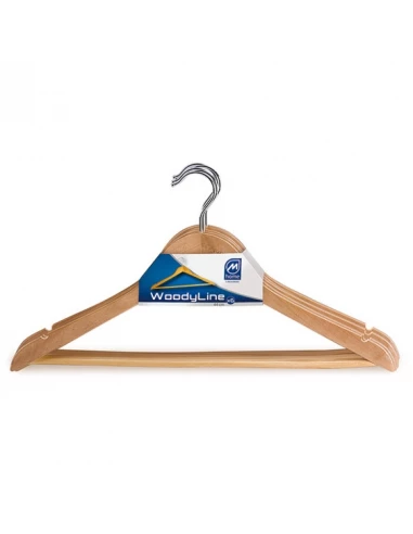 Lot de 6 Cintres en Bois Verni Galbes A – Encoches+barre – Mondex