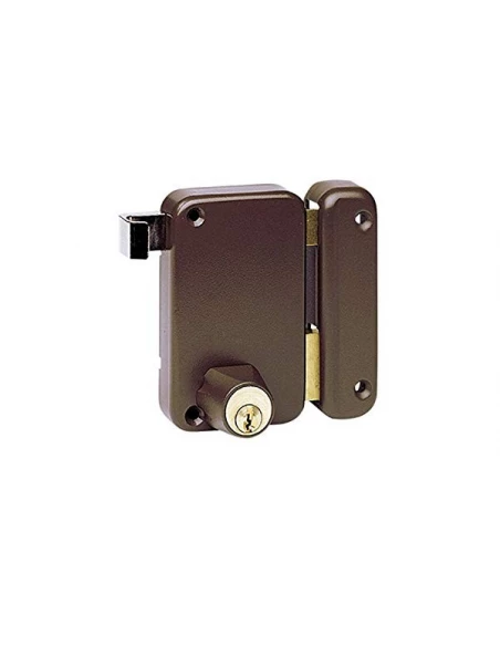 Serrure en applique monopoint verticale à tirage droite marron