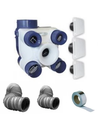 Kit complet vmc simple flux 3 bouches-auto deco- gaines et bande alu - UNELVENT