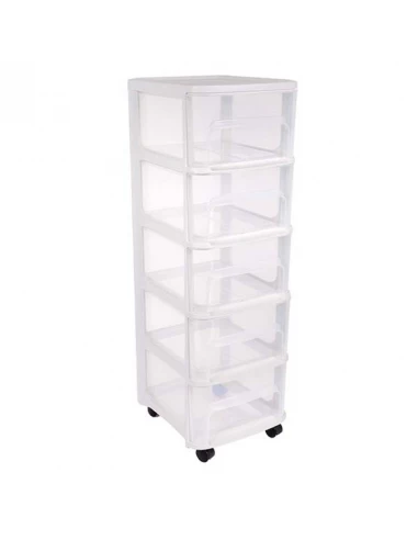 Tour de rangement 5 tiroirs grand modèle avec roulettes blanc ceruse - EDA