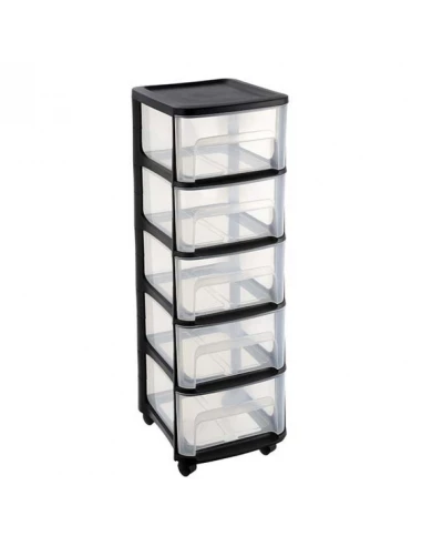 Tour de Rangement 5 Tiroirs - Grand Modèle avec Roulettes Noires - EDA