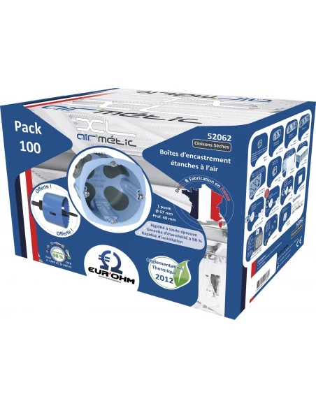 Boites d'encastrement étanches à l'air A L’AIR pack de 100 boites bbc 1p p40mm + scie cloche