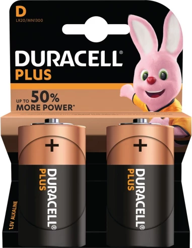 Pile Alkaline Duracell Plus Power D - Lr20 1,5v (EMBALLAGE 2 Unités) Ø34,2x61,5mm