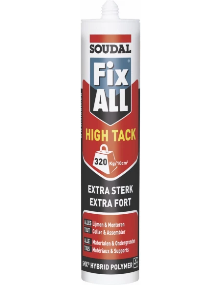 Mastic colle polymère Fix All HIGH TACK - blanc - 290ml - SOUDAL