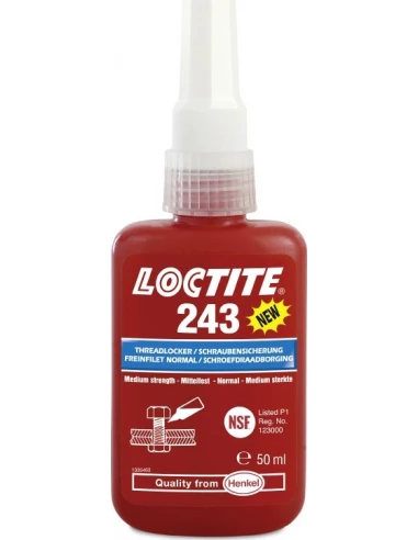 Frein filet (FRENBLOCK) 24 ml LOCTITE243. Resistance moyenne pour assemblages filetés avec démontage avec des outils manuels. Us