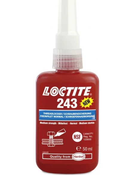 Frein filet (FRENBLOCK) 24 ml LOCTITE243. Resistance moyenne pour assemblages filetés avec démontage avec des outils manuels. Us