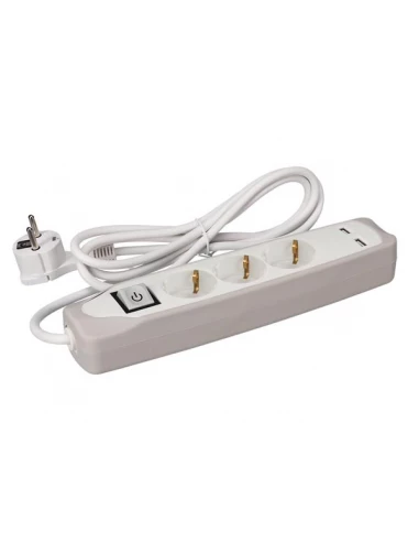 bloc multiprise avec interrupteur - 3 prises - 2 ports usb - gris/blanc - schuko