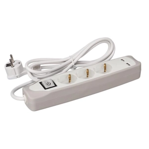 bloc multiprise avec interrupteur - 3 prises - 2 ports usb - gris/blanc - schuko