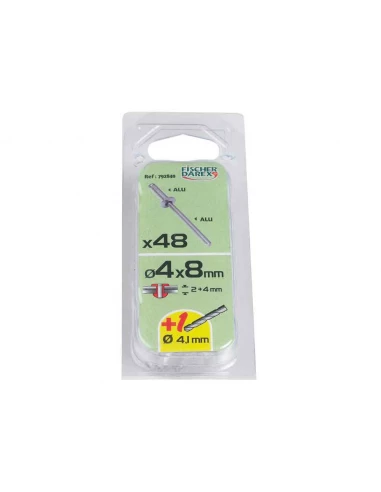 rivets aveugle 4x8 x 48 pcs alu/alu tete plate