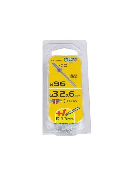 rivets aveugle 3.2x6 x 96 pcs acier/acier tete plate
