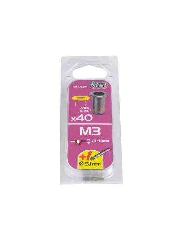 ecrous a sertir m3 x 40 pcs alu tete plate