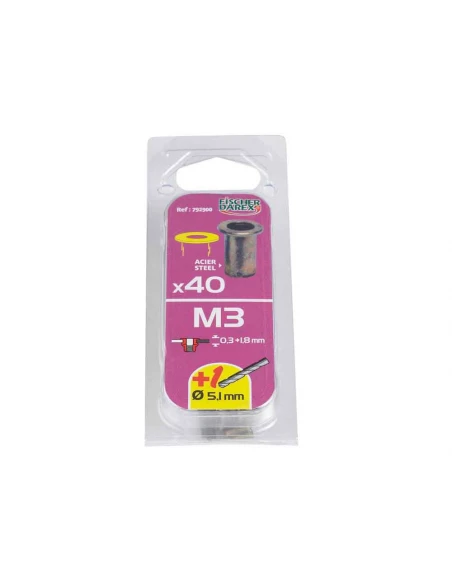 ecrous a sertir m4 x 40 pcs alu tete plate