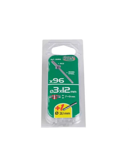 rivets aveugle 4x12 x 96 pcs alu/acier tete plate