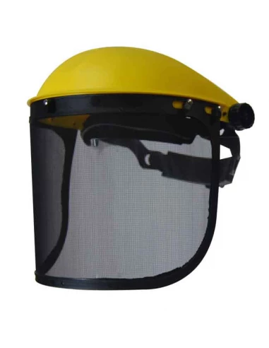 Visière de protection professionnelle à écran grillagé relevable. Réglage du tour de tête par crémaillère. Norme EN1731.