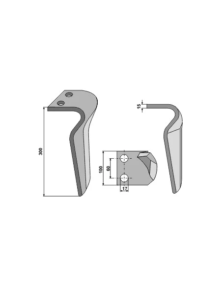 dent herse - gauche - maschio - adapt - 36100211 - 300x100mm - ep. 15mm