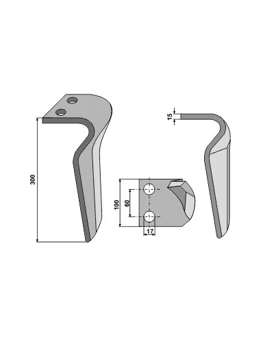 dent herse - droite - maschio - adapt - 36100210 - 300x100mm - ep. 15mm
