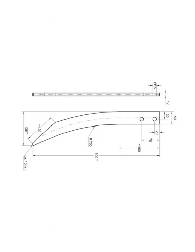 dent de fourche plate - fix. Percee - 50x12x512 - 2 trous - type: fx