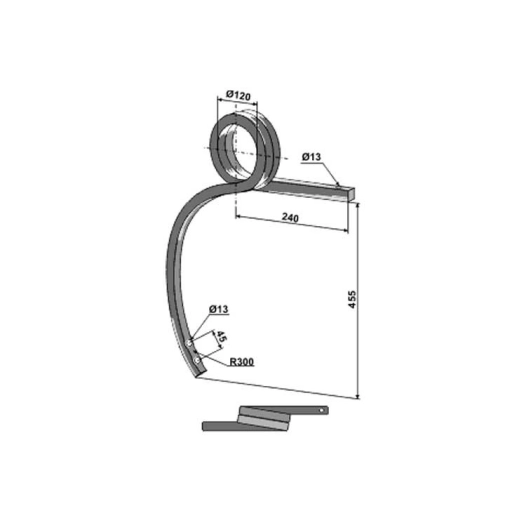 dent cultivateur - gauche - multimarque - adapt - double spire pd - 25x25 mm