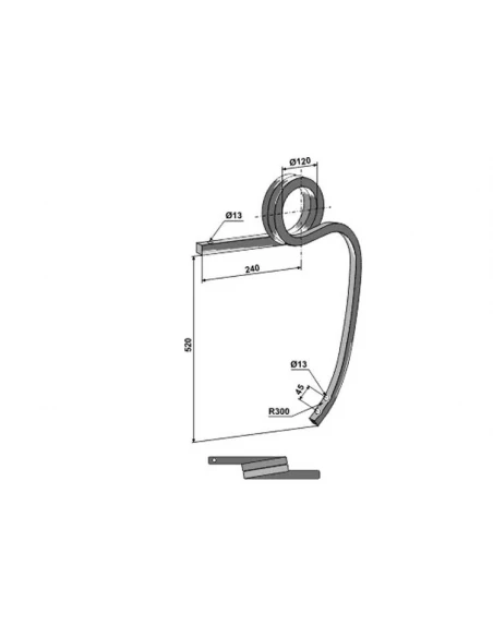 dent cultivateur - droite - multimarque - adapt - double spire gd - 25x25 mm