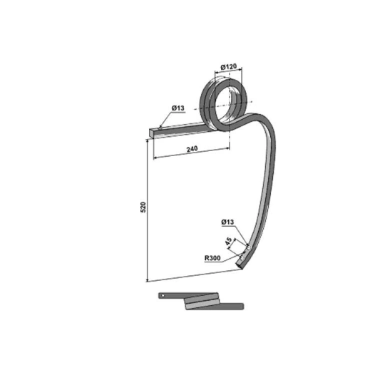 dent cultivateur - gauche - multimarque - adapt - double spire gd - 25x25 mm