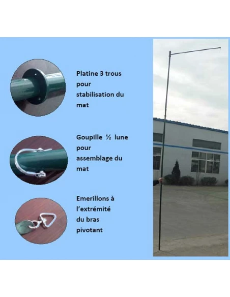 mat tube acier pour aigle effaroucheur - h:4m50 + bras pivotant 1m50