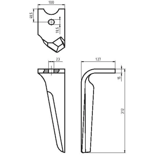 dent herse - gauche - alpego - adapt - fixation rapide - 315x100mm - ep. 15mm