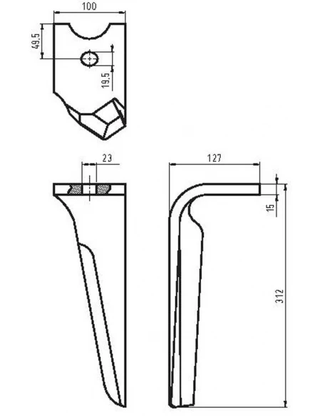 dent herse - gauche - alpego - adapt - fixation rapide - 315x100mm - ep. 15mm