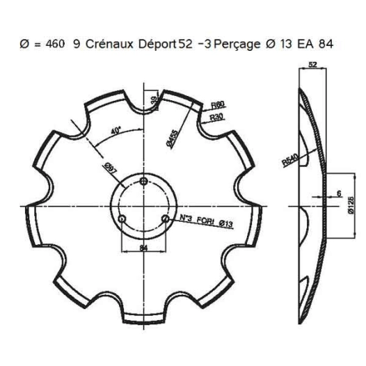 disque crenele - horsch - adap - 23246103 - joker - ep 6mm - ø460mm - 3tr - ea84