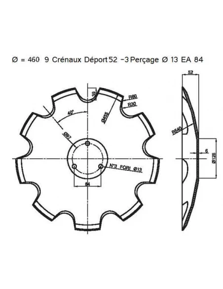 disque crenele - horsch - adap - 23246103 - joker - ep 6mm - ø460mm - 3tr - ea84