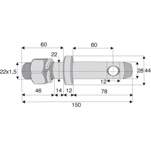 piton d'attelage inférieur cat 2 diamètre 28/22