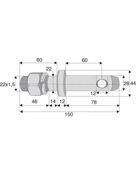 piton d'attelage inférieur cat 2 diamètre 28/22