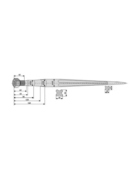 dent de fourche droite cone court 4003/810 - ø35 - long : 810 - type : fx/agram