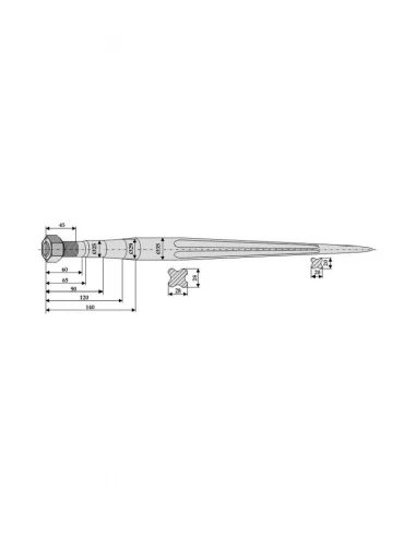 dent de fourche droite 4022 - fix cone court - ø35 - long: 1100 - type:fx/agram
