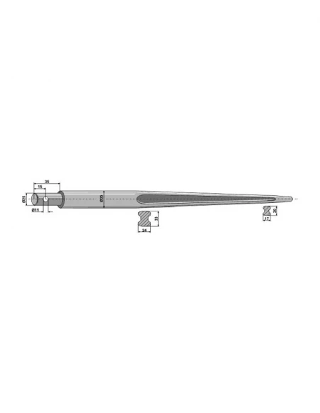 dent de fourche droite 4065 - fix. Percee - ø35 - long:1200 - type: mx