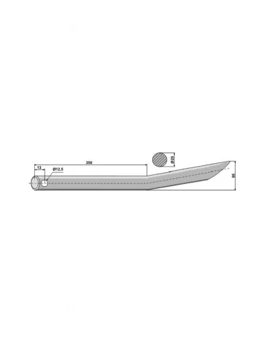 dent de fourche courbee 4005 - fix. Percee - ø25 - long: 560 - type: mx