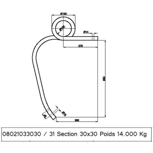 dent cultivateur - gauche - multimarque - adapt - double spire gd - 30x30 mm
