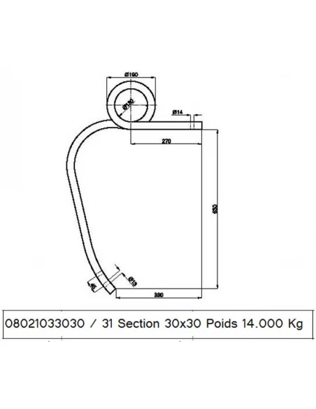 dent cultivateur - gauche - multimarque - adapt - double spire gd - 30x30 mm