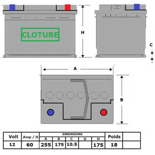 n°68 batterie cloture attractv 12v - 60ah - modele renforcee
