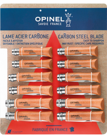 Assortiment 12 couteaux OPINEL lame acier carbone avec bague de sécurité