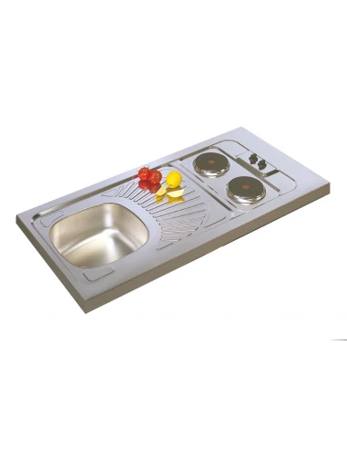 Evier à Recouvrement inox avec 2 plaques électriques Inox F17 120x60 - Moderna