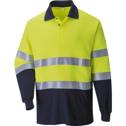 Polo bicolore antistatique résistant aux flammes couleur : Jaune/Marine taille XL - PORTWEST