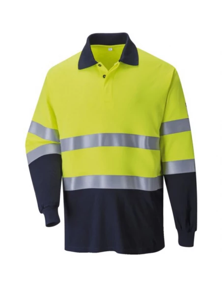 Polo bicolore antistatique résistant aux flammes couleur : Jaune/Marine taille XL - PORTWEST