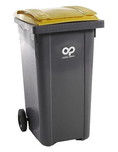 Conteneur à déchets 240L couvercle jaune sur roues