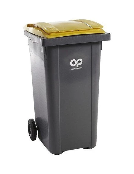 Conteneur à déchets 240L couvercle jaune sur roues