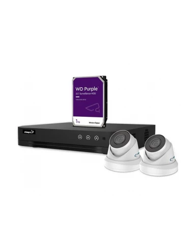 kit vidéosurveillance ip - enregistreur nvr 4 canaux - 2 x caméra dôme ip blanche - 1 to hd - câbles